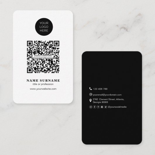Minimalistisch-QR-Code-sauber, schwarz-weiß Visitenkarte (Vorne/Hinten)