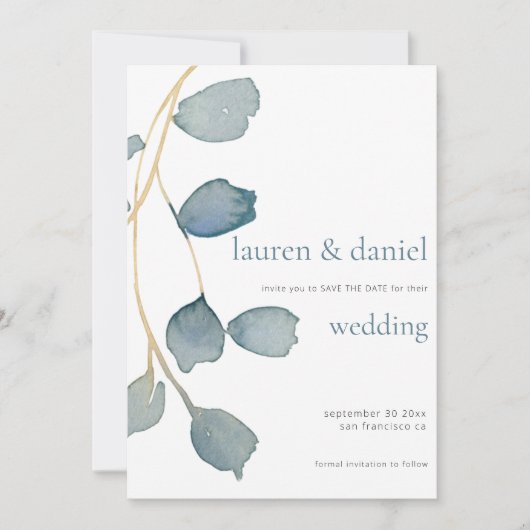 Minimalistisch QR Dusty Blue Wedding Save The Date (Vorderseite)