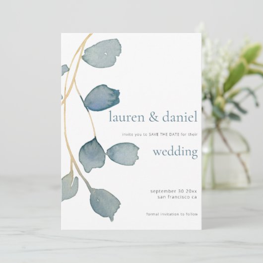 Minimalistisch QR Dusty Blue Wedding Save The Date (Stehend Vorderseite)