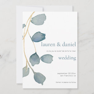 Minimalistisch QR Dusty Blue Wedding Save The Date
