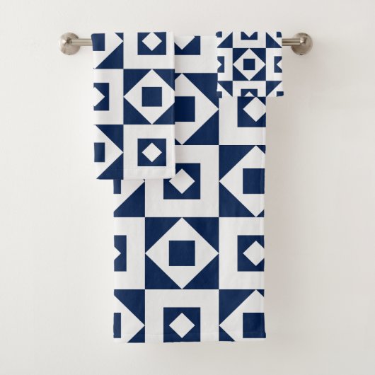 Minimalistisch Quilt Navy White Badhandtuch Set (Insitu)