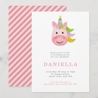 Minimalistisch Rainbow Unicorn Girls Geburtstagspa Einladung