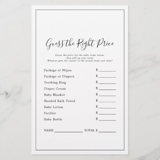 Minimalistisch Raten Sie das richtige Preisspiel (Vorderseite)