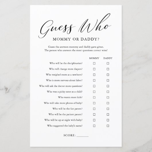 Minimalistisch Ratet, wer Mama oder Papa spielen (Vorderseite)