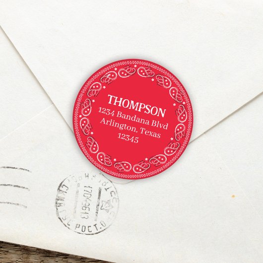 Minimalistisch Red Bandana Rücksendeadresse Runder Aufkleber