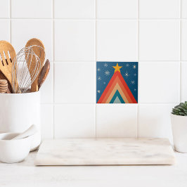 Minimalistisch Red & Blue Retro Groovy Weihnachtsb Fliese
