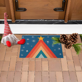 Minimalistisch Red & Blue Retro Groovy Weihnachtsb Fußmatte