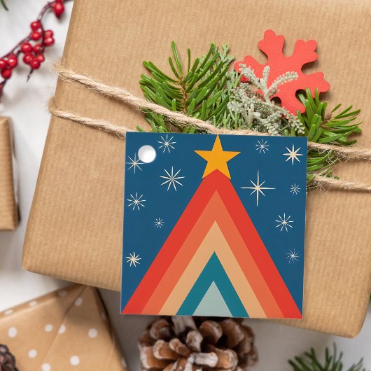 Minimalistisch Red & Blue Retro Groovy Weihnachtsb Geschenkanhänger