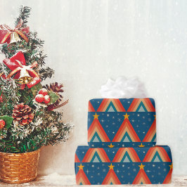 Minimalistisch Red & Blue Retro Groovy Weihnachtsb Geschenkpapier