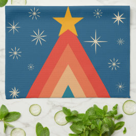 Minimalistisch Red & Blue Retro Groovy Weihnachtsb Geschirrtuch