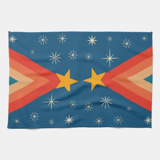 Minimalistisch Red & Blue Retro Groovy Weihnachtsb Geschirrtuch (Horizontal)