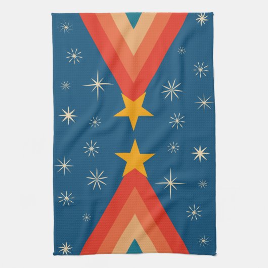 Minimalistisch Red & Blue Retro Groovy Weihnachtsb Geschirrtuch (Vertikal)