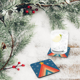 Minimalistisch Red & Blue Retro Groovy Weihnachtsb Getränkeuntersetzer