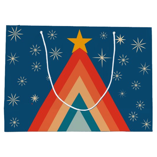 Minimalistisch Red & Blue Retro Groovy Weihnachtsb Große Geschenktüte (Rückseite)