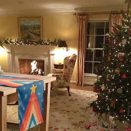 Minimalistisch Red & Blue Retro Groovy Weihnachtsb Mittelgroßer Tischläufer