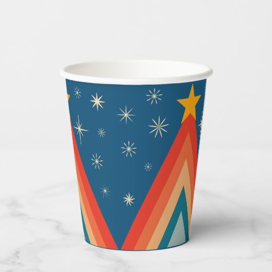 Minimalistisch Red & Blue Retro Groovy Weihnachtsb Pappbecher (Rückseite)