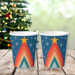 Minimalistisch Red & Blue Retro Groovy Weihnachtsb Pappbecher