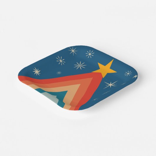 Minimalistisch Red & Blue Retro Groovy Weihnachtsb Pappteller (Gewinkelt)