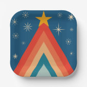 Minimalistisch Red & Blue Retro Groovy Weihnachtsb Pappteller (Vorderseite)