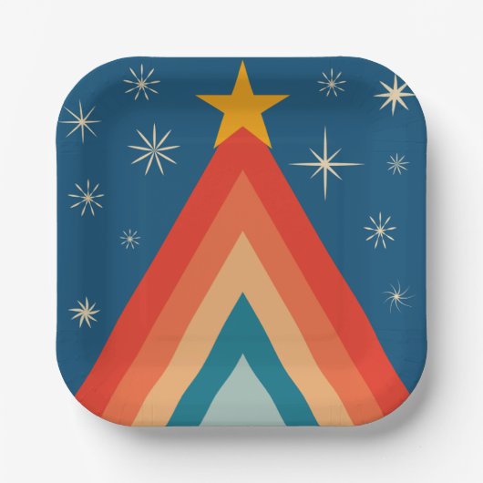 Minimalistisch Red & Blue Retro Groovy Weihnachtsb Pappteller (Vorderseite)