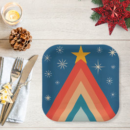 Minimalistisch Red & Blue Retro Groovy Weihnachtsb Pappteller