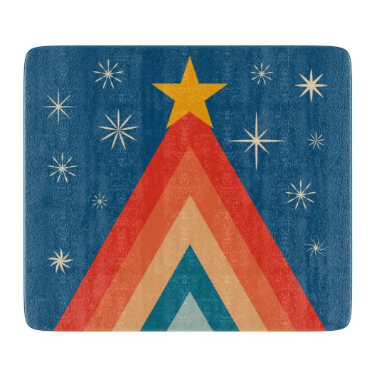 Minimalistisch Red & Blue Retro Groovy Weihnachtsb Schneidebrett (Vorderseite)