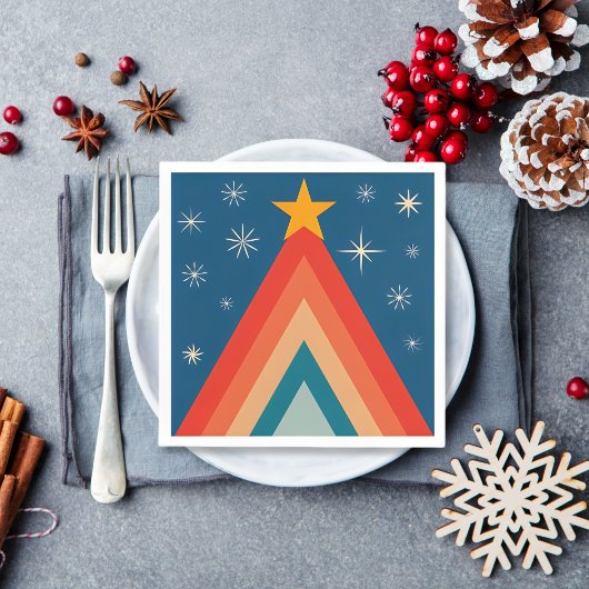 Minimalistisch Red & Blue Retro Groovy Weihnachtsb Serviette