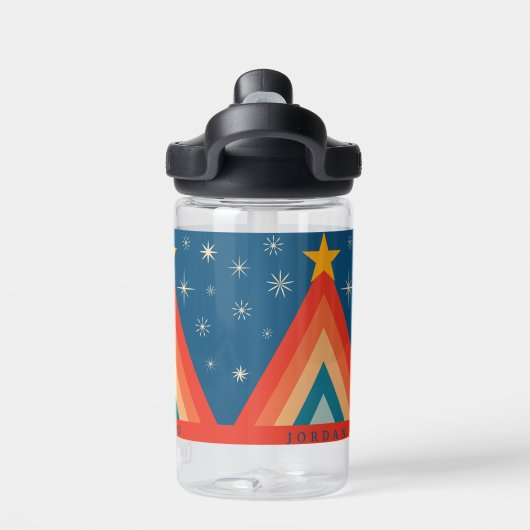 Minimalistisch Red & Blue Retro Groovy Weihnachtsb Trinkflasche (Rückseite)