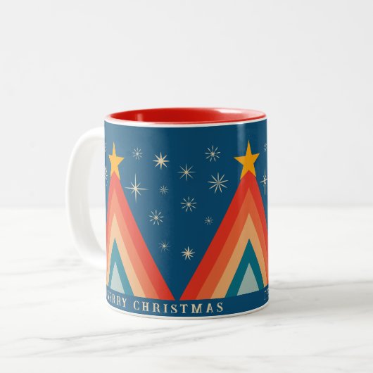 Minimalistisch Red & Blue Retro Groovy Weihnachtsb Zweifarbige Tasse (Vorderseite Links)