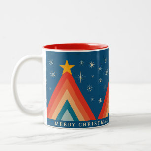 Minimalistisch Red & Blue Retro Groovy Weihnachtsb Zweifarbige Tasse