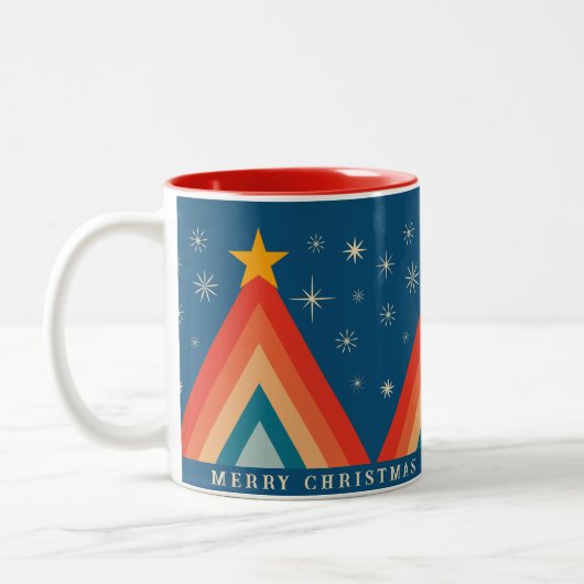 Minimalistisch Red & Blue Retro Groovy Weihnachtsb Zweifarbige Tasse (Links)