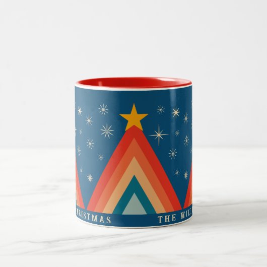 Minimalistisch Red & Blue Retro Groovy Weihnachtsb Zweifarbige Tasse (Mittel)