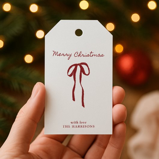 Minimalistisch Red Bow Weihnachten Geschenkanhänger