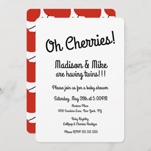 Minimalistisch Red Cherries Twins Baby Dusche Einladung (Vorne/Hinten)