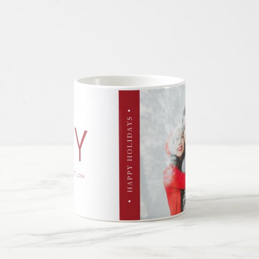 Minimalistisch Red Joy Holiday Foto Weihnachten Kaffeetasse (Mittel)
