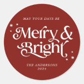 Minimalistisch Red Merry & Bright Christmas Runder Aufkleber (Vorderseite)