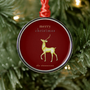 Minimalistisch Red Merry Christmas Gold Rentier Ornament Aus Metall