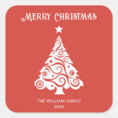 Minimalistisch Red Merry Weihnachtsbaum Weihnachts Quadratischer Aufkleber (Vorderseite)