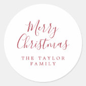 Minimalistisch Red Merry Weihnachtsgeschenk Runder Aufkleber (Vorderseite)