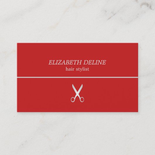 Minimalistisch Red Silver Line Schere HaarStylist Visitenkarte (Vorderseite)