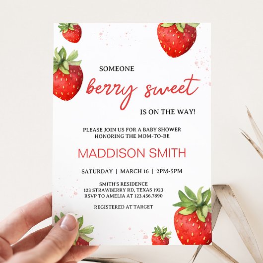 Minimalistisch Red Strawberry Baby Dusche Einladung