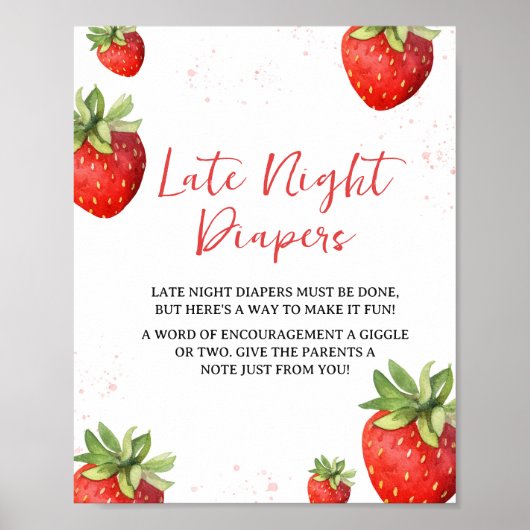 Minimalistisch Red Strawberry Late Night Diapers Poster (Vorne)