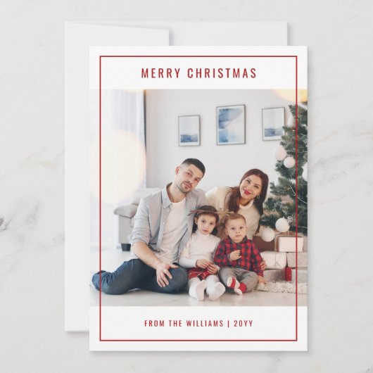 Minimalistisch Red Stylish Family Foto Weihnachten (Vorderseite)