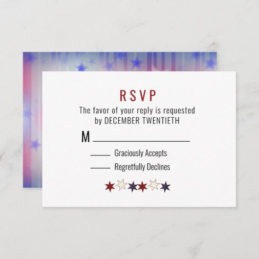 Minimalistisch Red White Blue Stars RSVP-Karte RSVP Karte (Vorne/Hinten)