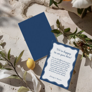 Minimalistisch Retro Blue Wedding Willkommen Dankeskarte