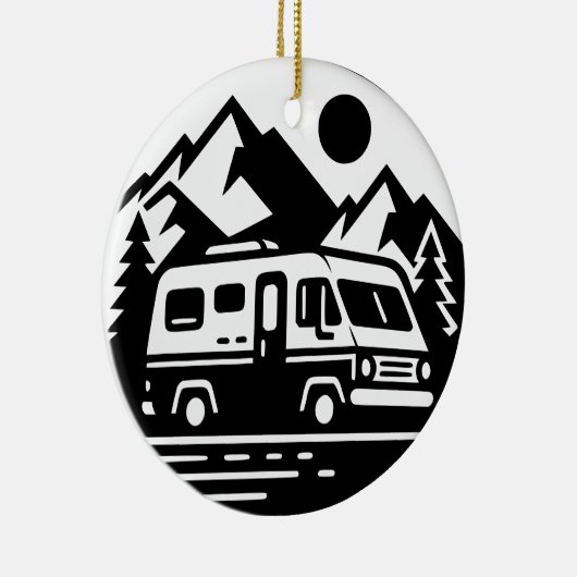 Minimalistisch Retro Camper Van Adventure Keramik Ornament (Rechts)
