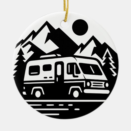 Minimalistisch Retro Camper Van Adventure Keramik Ornament (Vorne)