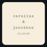 Minimalistisch Retro Cream Schreibmaschine Custom  Quadratischer Aufkleber<br><div class="desc">Retro Minimalistische Schreibmaschine Schriftart Custom Wedding Square Sticker in Cream</div>