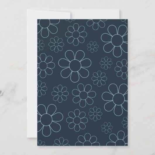 Minimalistisch Retro Daisy Blue Einladung (Rückseite)
