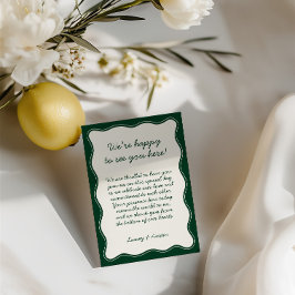 Minimalistisch Retro Emerald Green Wedding Willkom Dankeskarte